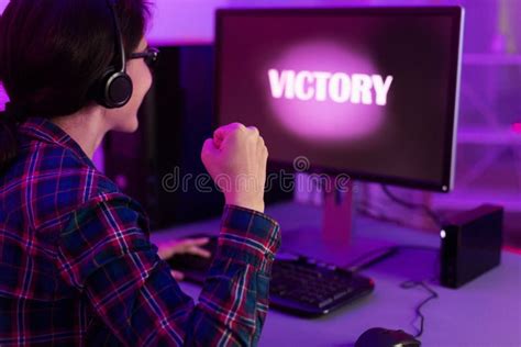 Won Game Girl Gamer Playing Online Games Stock Image Image Of Cyber