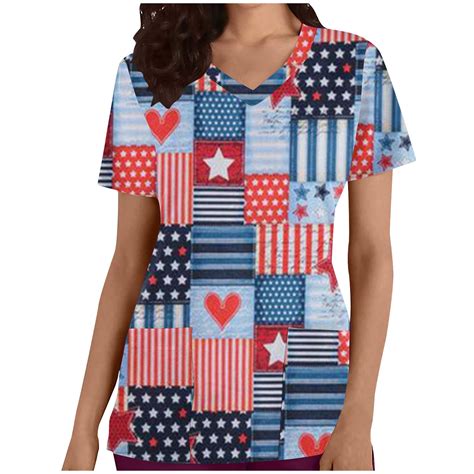 Zqgjb Sexy Tops For Women Savings Independence Day Scrub Top For Women