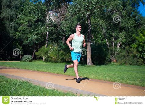 His Best Speed Man Jogger Run In Park Sunny Day Nature Background