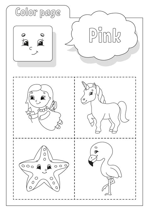 Coloring Book Pink Learning Colors Flashcard For Kids Cartoon