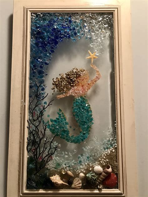 Beach Sea Glass Resin Art Sun Catcher14x24 Mermaidwaveseashells Made