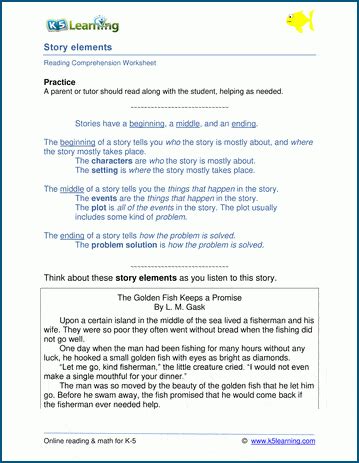 story elements worksheets  learning