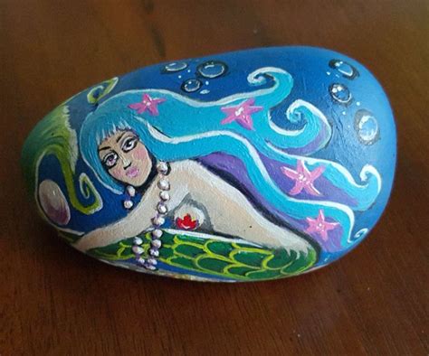 Painted Rock Mermaid At Rest Etsy Painted Rocks Mermaid Painting Rock