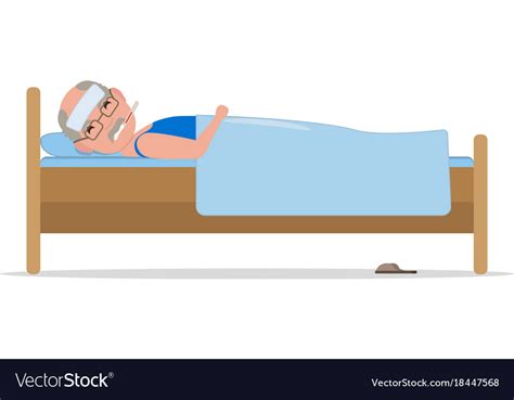 Cartoon Ill Old Man In Bed With Influenza Vector Image