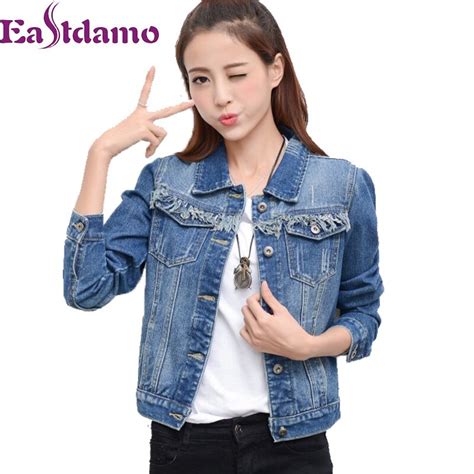 Sexy Ripped Jeans Jackets Women 2017 New Autumn Blue Denim Jackets And Coats Long Sleeve High