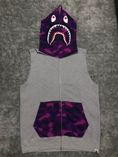 Bape Bape Shark Purple Camo Vest Hoodie Full Zip Grailed