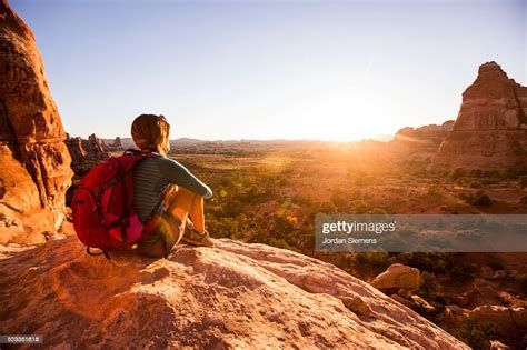 Backpacking A Trail At Sunset In Canyonlands High Res Stock Photo