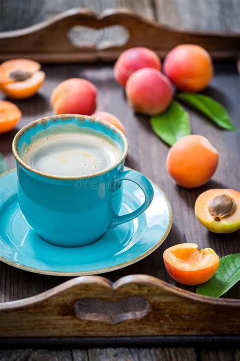 Blue Coffee And Orange Plums In Sunny Garden Stock Image Image Of