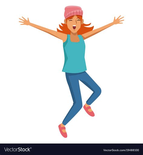 Woman Happy Jumping Cartoon Royalty Free Vector Image