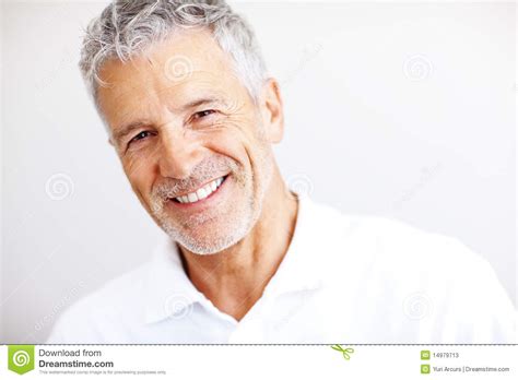 Fotos De Archivo Portrait Of A Smart Senior Man Smiling On White