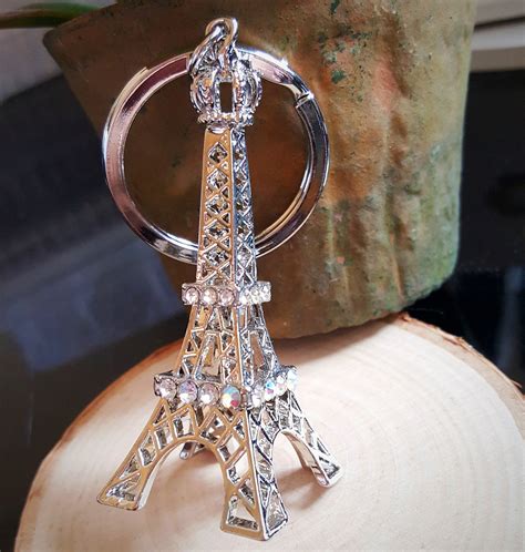 3d Silver Sparkly Crystal Eiffel Tower Keychain Paris France Etsy