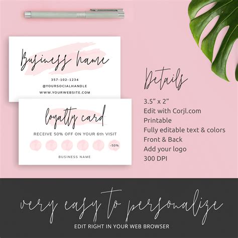 Feminine Loyalty Card Template - Printable Beauty Salon Rewards Cards