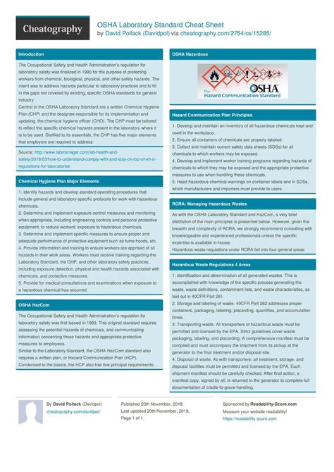 Osha Laboratory Standard Cheat Sheet By Davidpol