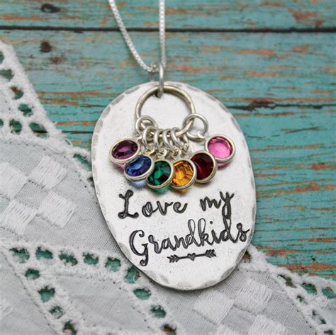 Love My Grandkids Necklace Grandmother Necklace Birthstone Etsy In