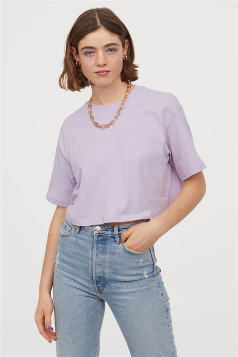 Cropped T Shirt Light Purple Ladies Handm Us Crop Top Fashion