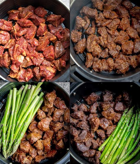 Rub both steaks with olive oil, or spray with cooking spray, and set aside. Step by step photos of how to cook beef steak tips. | Air ...