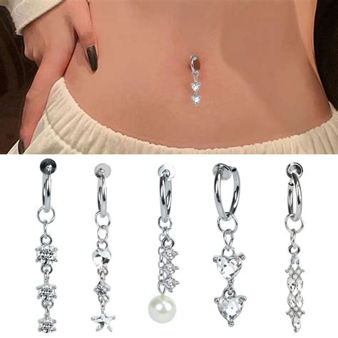 Acero Body Jewelry Fake Belly Piercing Umbilical Ombligo Falso Anillo De Vientre Falso Anillo