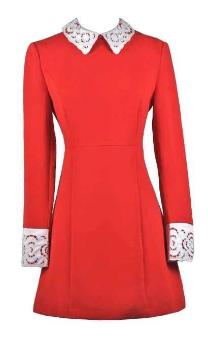 Cute Red Dress Red Dress Boutique Dress Red Peter Pan Collar Dress