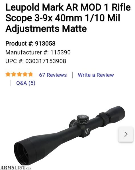Armslist For Sale Leupold Mark Ar Mod 1 Rifle Scope 3 9x 40mm 110