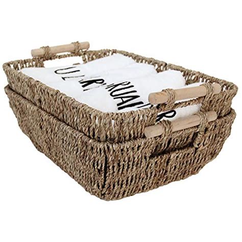 Storageworks Hand Woven Large Storage Baskets With Wooden Handles