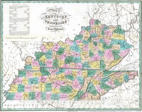 Historic Map National Atlas 1827 Kentucky Tennessee Vintage