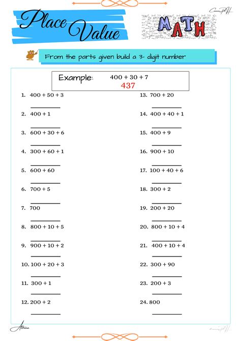 grade  math activity sheets place   digit education ph