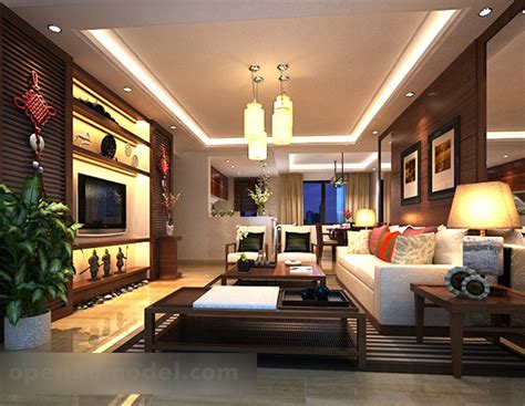 New Chinese Style Living Room Design Interior 3d Model Max Vray