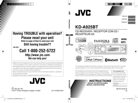 Jvc Car Stereo System Kd A925bt Users Manual Coverrearkd A925bt J 2