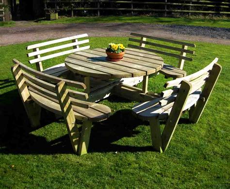 Maybe you would like to learn more about one of these? Circular Picnic Table with Back Rests | Wooden garden and ...