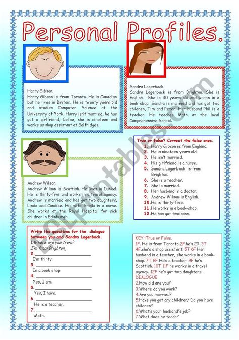 Personal Profiles Esl Worksheet By Lucetta06