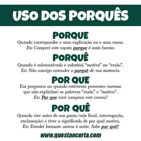 Uso Dos Porques Gramatica Lingua Portuguesa Dicas De Portugues Dicas