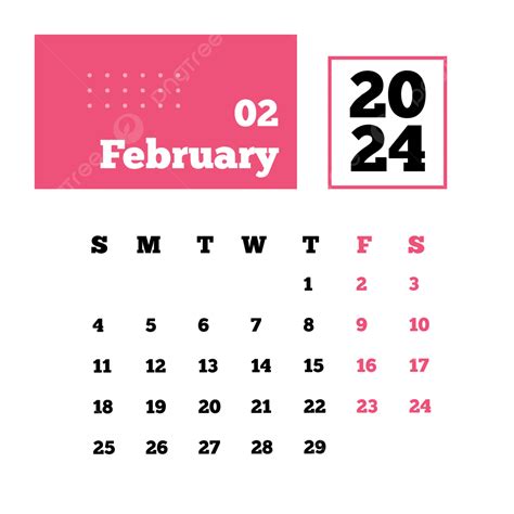 Monthly Calendar Design February 2024 Vector February 2024 Calendar