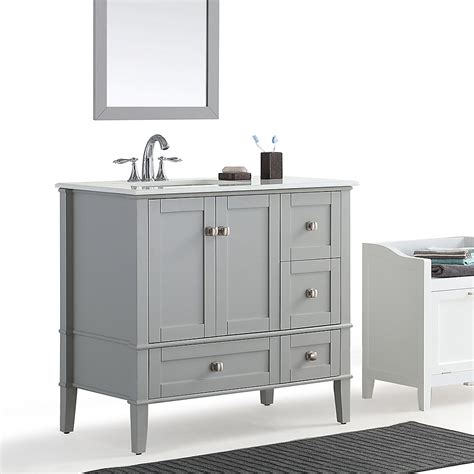 This bathroom vanity set features Simpli Home Chelsea 36-inch Left Offset Bath Vanity with ...