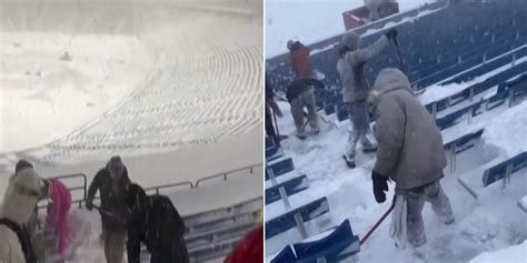 Buffalo Bills Fans Rush To Shovel Inches Of Snow From Stadium In