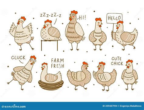cartoon two hens farm birds characters talking vector illustration 202271904