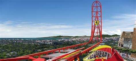 Riders are arranged 2 across in 2 rows for a total of 16 riders per train. Ferrari Land Atracciones Red Force - All About Car