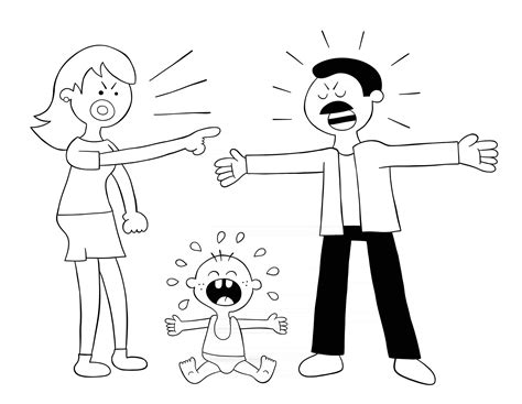 Padres De Dibujos Animados Peleando Y Bebé Llorando Ilustración