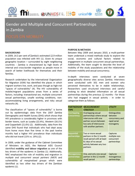 gender and multiple and concurrent partnerships in zambia iom south africa