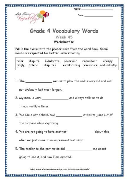 4th Grade English Worksheets With Answer Key Thekidsworksheet