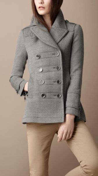 Burberry Brit Pleated Pea Coat In Gray Mid Grey Mélange Lyst