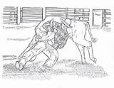 Steer Wrestling Coloring Rodeo Cowgirl Dancing Bull Riding Printable Roping Calf Barrel Racing July sketch template