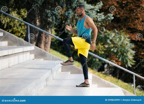 Dark Skinned Athlete Exercising On The Stairs Stock Image Image Of