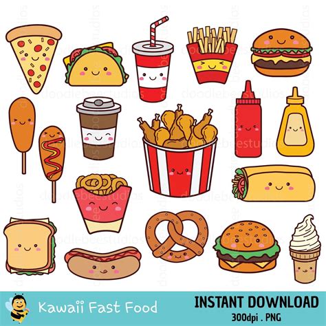 Kawaii Fast Food Clipart Fast Food Clipart Fast Food Clip Etsy