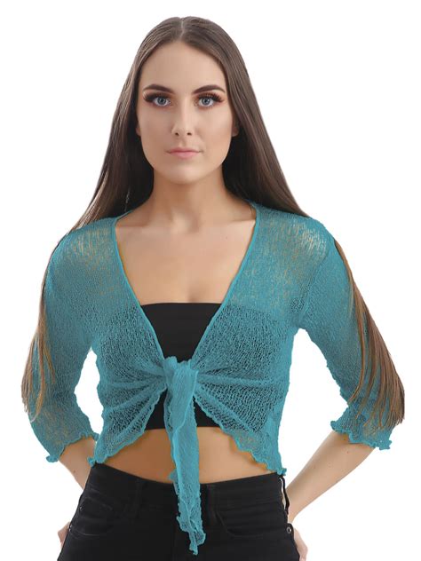 New Womens Tie Up Open Front Shrug Ladies Knitted Cropped Bolero Beach