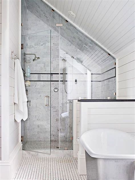 Slanted ceiling bathroom (page 1) bathrooms with slanted ceilings small attic bathroom sloped ceiling these pictures of this page are about:slanted ceiling. Bathroom Shower Design Ideas | Small attic bathroom, Loft ...