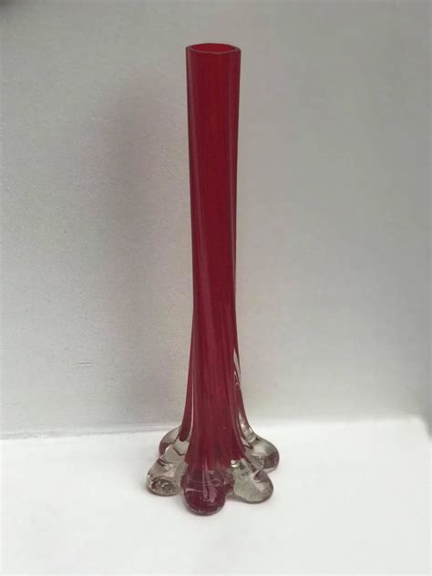 Glass Twist Bud Vase Red Modern Mid Century Tall Stretch Vase Etsy