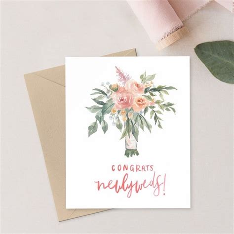 Watercolor Congrats Newlyweds Wedding Card Greeting Cards Single