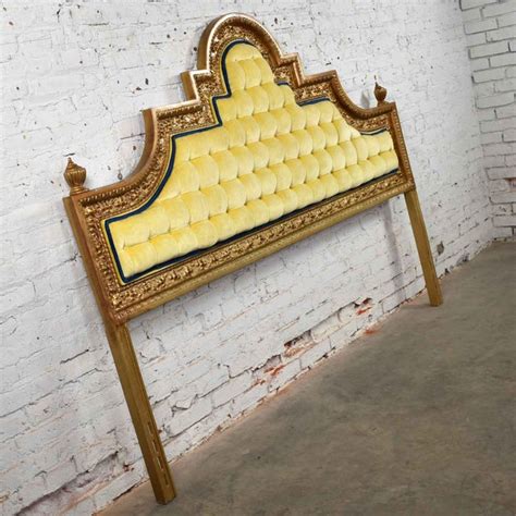 Hollywood Regency King Headboard Of Gilded Cast Aluminum And Tufted