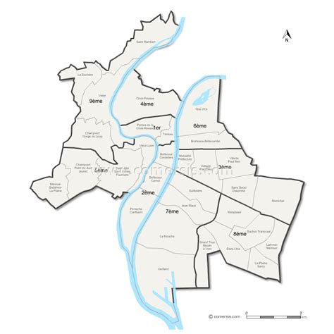 Carte Arrondissements Et Quartiers De Lyon