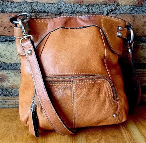 B Makowsky Saddle Brown Butter Soft Leather Distressed Cross Body